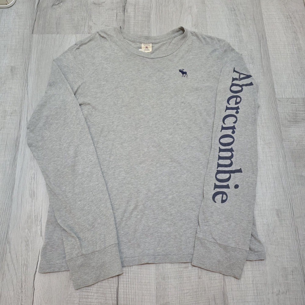 VTG Abercrombie & Fitch Long Sleeve Shirt Men‎ XL Gray Moose Spellout Y2K Muscle